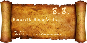 Bencsik Borbála névjegykártya